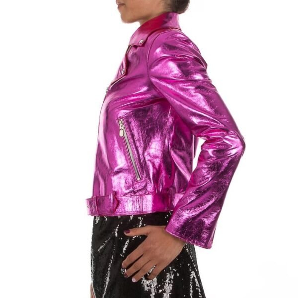 Metallic hot pink Italianskins Women Leather Jacket - Image 3