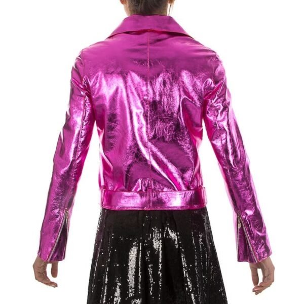 Metallic hot pink Italianskins Women Leather Jacket - Image 4