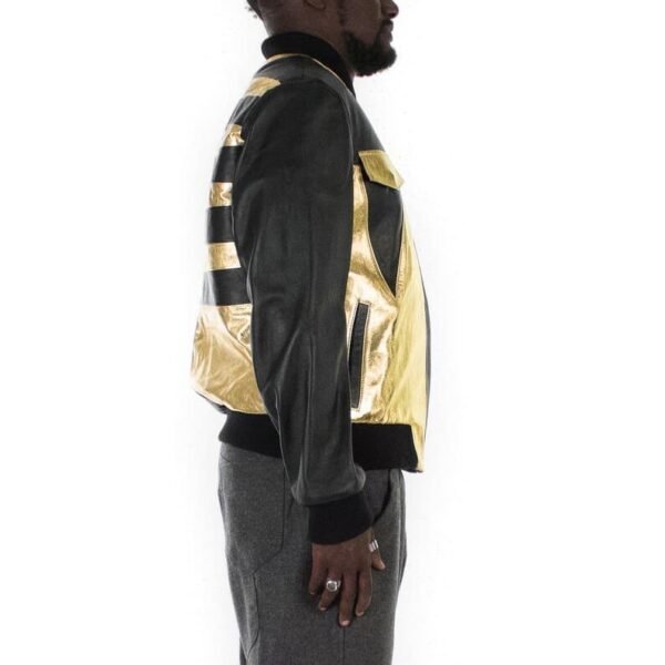 Black & Metallic Gold Bomber leather jacket - Image 5