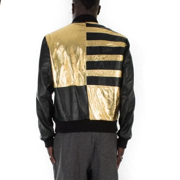 Black & Metallic Gold Bomber leather jacket - Image 4