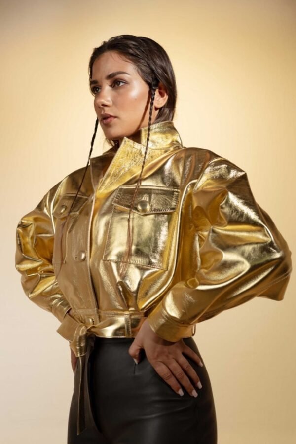 Gold Leather Jacket Women