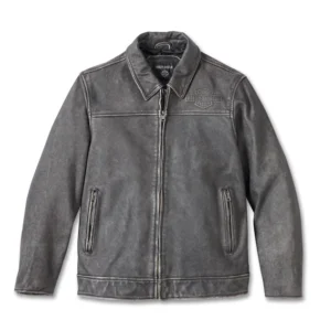 Men's Gas & Oil Leather Jacket - Washed Black