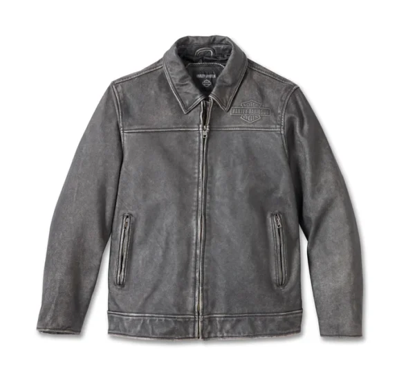 Men's Gas & Oil Leather Jacket - Washed Black