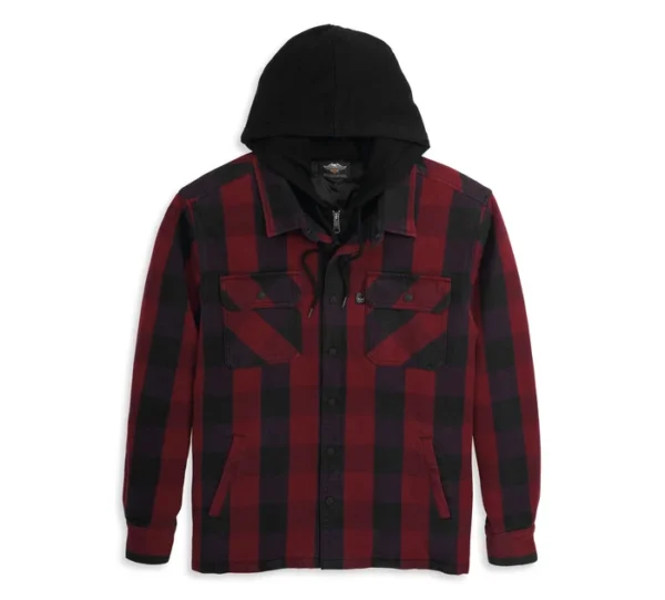 Men's Willie G Skull Hoodie Buffalo Check Shirt Jacket