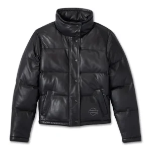 Women's Blacked Out Leather Puffer Jacket