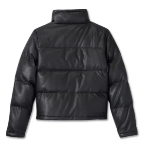 Women's Blacked Out Leather Puffer Jacket