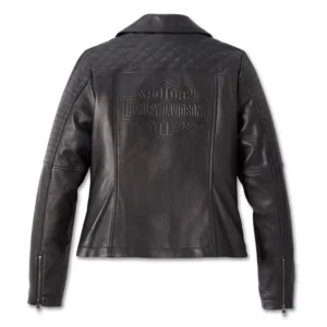 Women's Classic Biker Debossed Leather Jacket