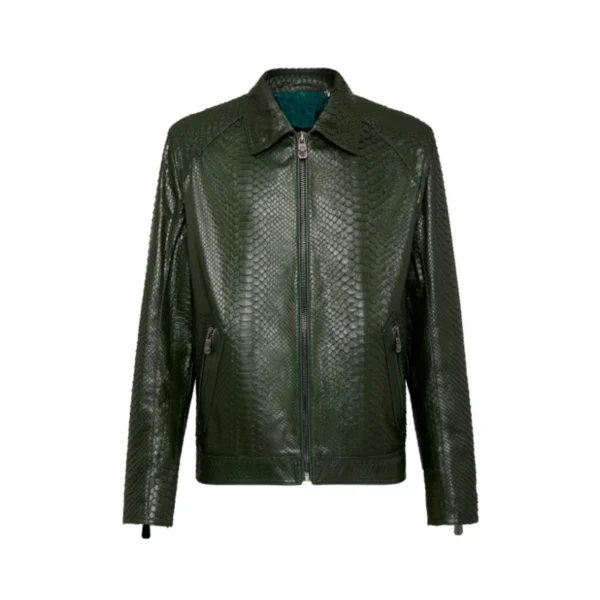 Customised Green Python Leather Jacket Men